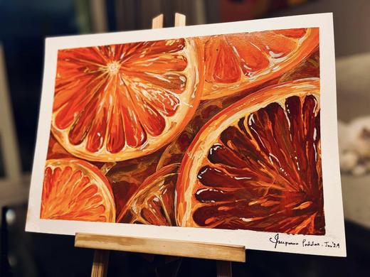 Blood Oranges, floral painting by Sreeparna Poddar