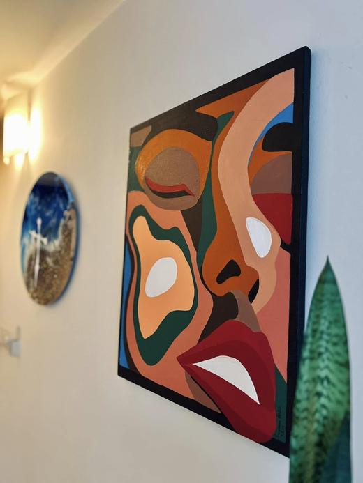 Colour Block Face, contemporary painting by Sreeparna Poddar, approx. 24 × 30 in
