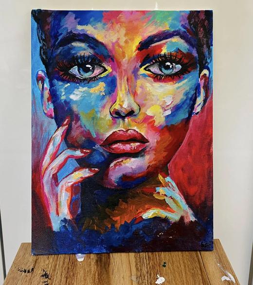 Face in Full Colour, portrait painting by Sreeparna Poddar, approx. 16 × 20 in