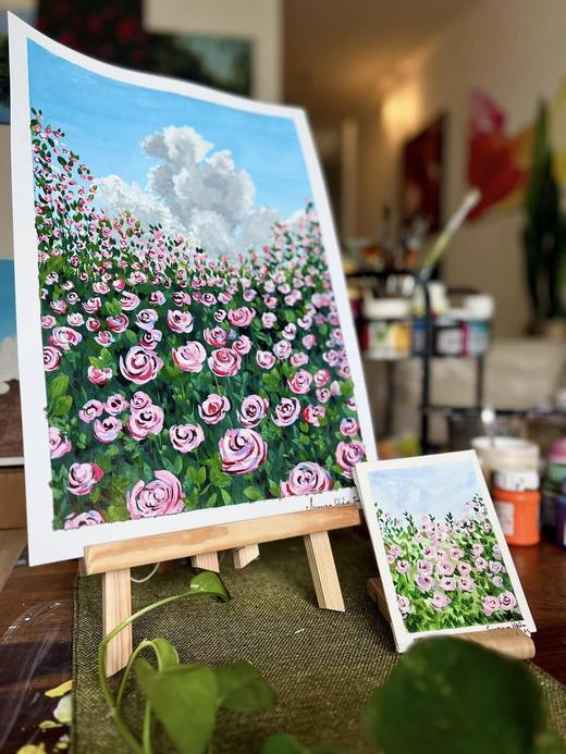 Field of Roses, floral painting by Sreeparna Poddar