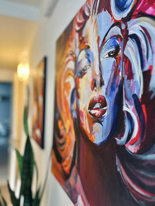 Portrait in Swirling Colour, portrait painting by Sreeparna Poddar, approx. 36 × 24 in