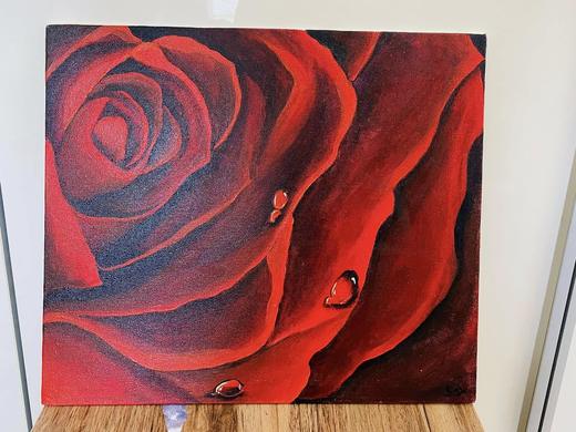 Red Rose, floral painting by Sreeparna Poddar, approx. 20 × 16 in