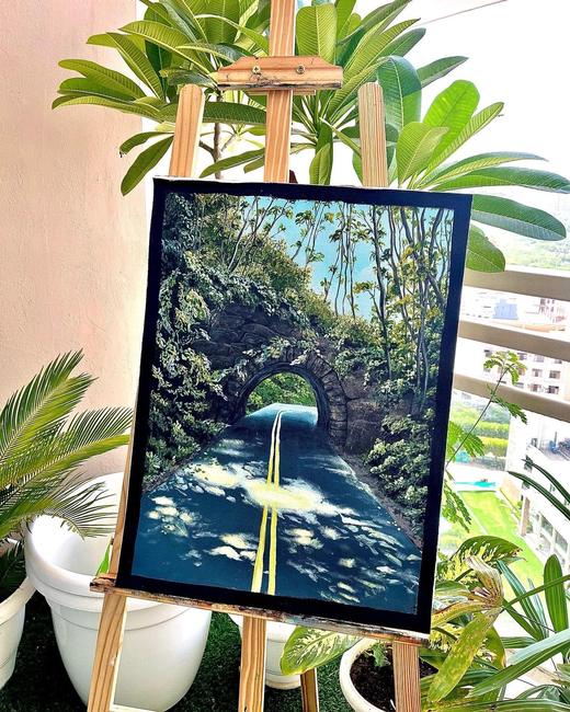 Road Through the Arch, landscape painting by Sreeparna Poddar, approx. 18 × 24 in