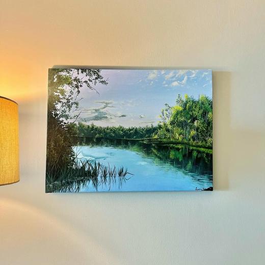 Still Water, landscape painting by Sreeparna Poddar, approx. 16 × 12 in