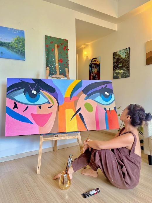 Two Faces, contemporary painting by Sreeparna Poddar, approx. 60 × 30 in
