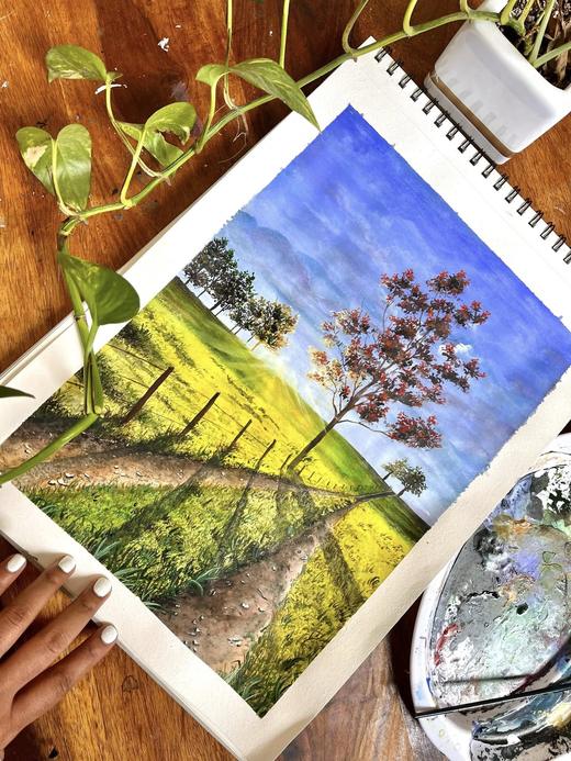 Yellow Fields in Spring, landscape painting by Sreeparna Poddar